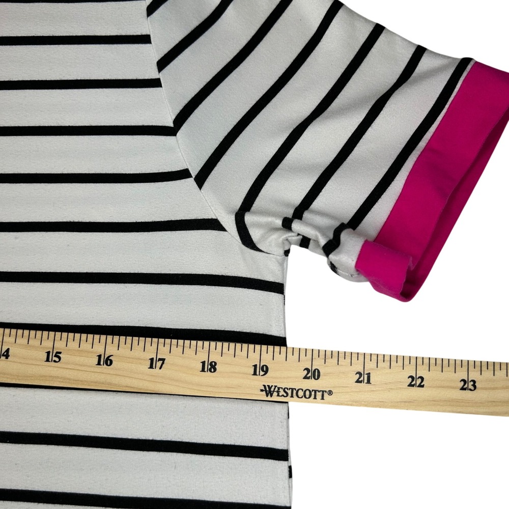Chic Soul Womens XL Striped Short Sleeve Top Pink Trim Black White - Picture 4 of 7